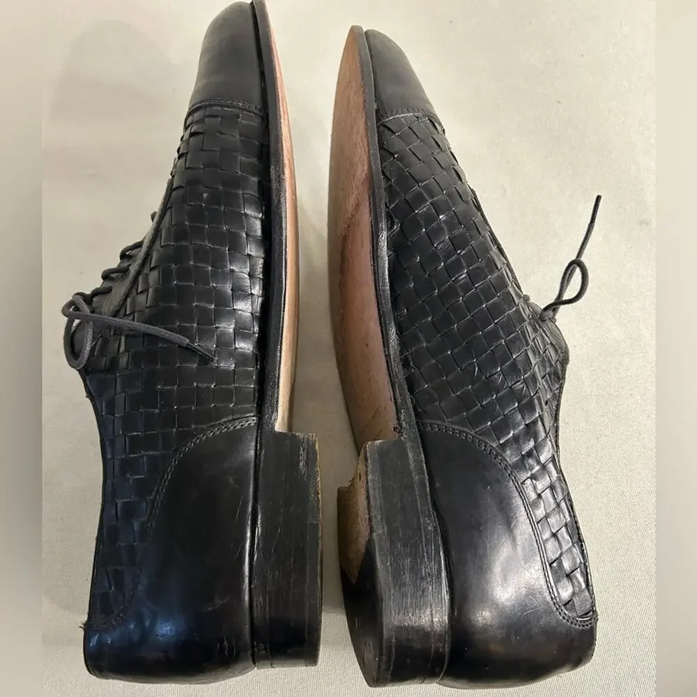 Florentine made in Italy Black Men's woven leather cap toe Oxford shoes. Size 13